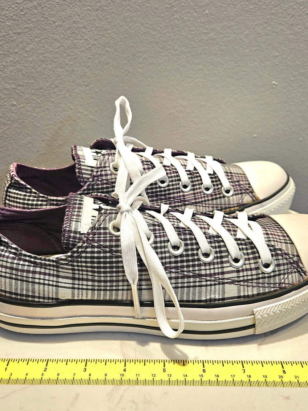Converse Chuck Taylor Low Top Plaid Sneakers - White & Purple - Picture 4 of 12